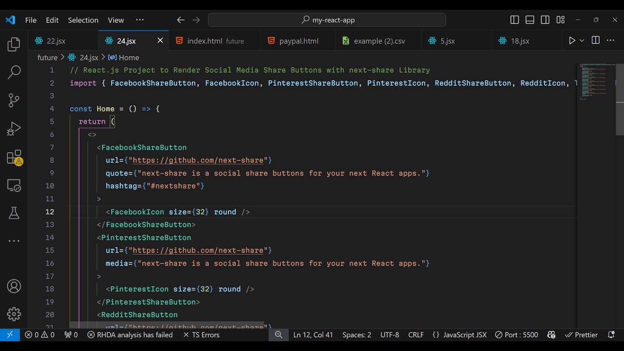 React.js Project to Render Social Media Share Buttons with next-share Library