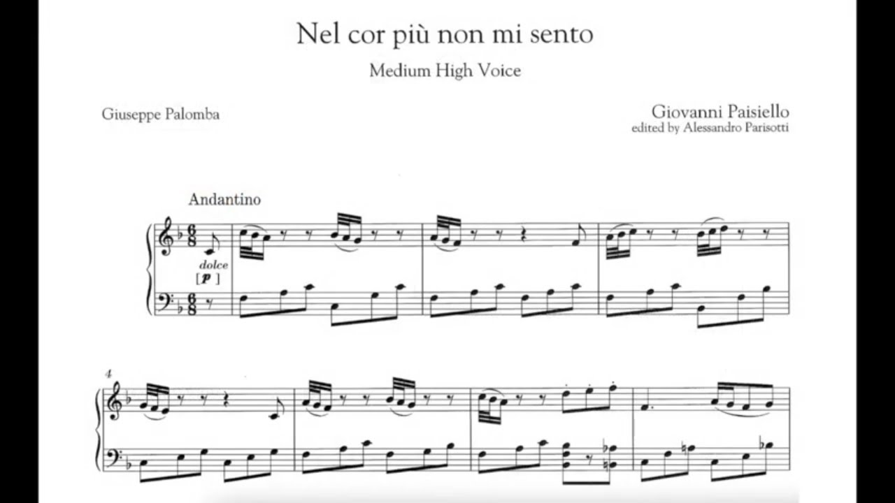 Nel cor piu non mi sento (Giovanni Paisiello) Piano Accompaniment in F Major
