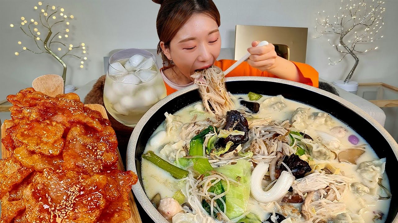 ASMR 하얀 마라탕?😳 쫀득쫀득 꿔바로우 리얼먹방 :) malatang Guobaorou MUKBANG