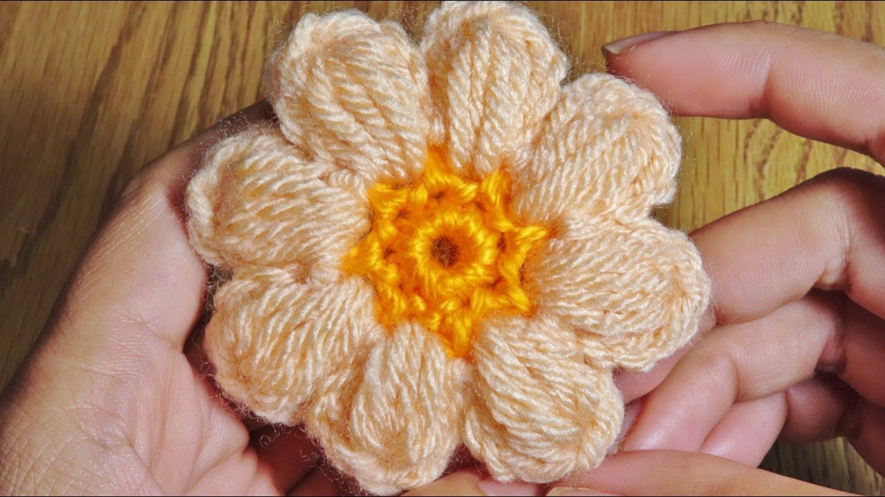 Crochet 8 Petals Puff Stitch Flower - Square Motif
