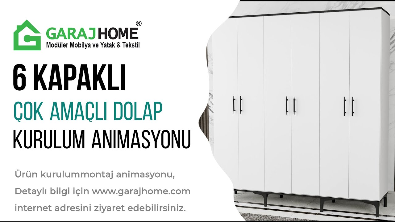 Garaj Home - 6 Kapaklı Çok Amaçlı Dolap Kurulum Montaj Animasyonu