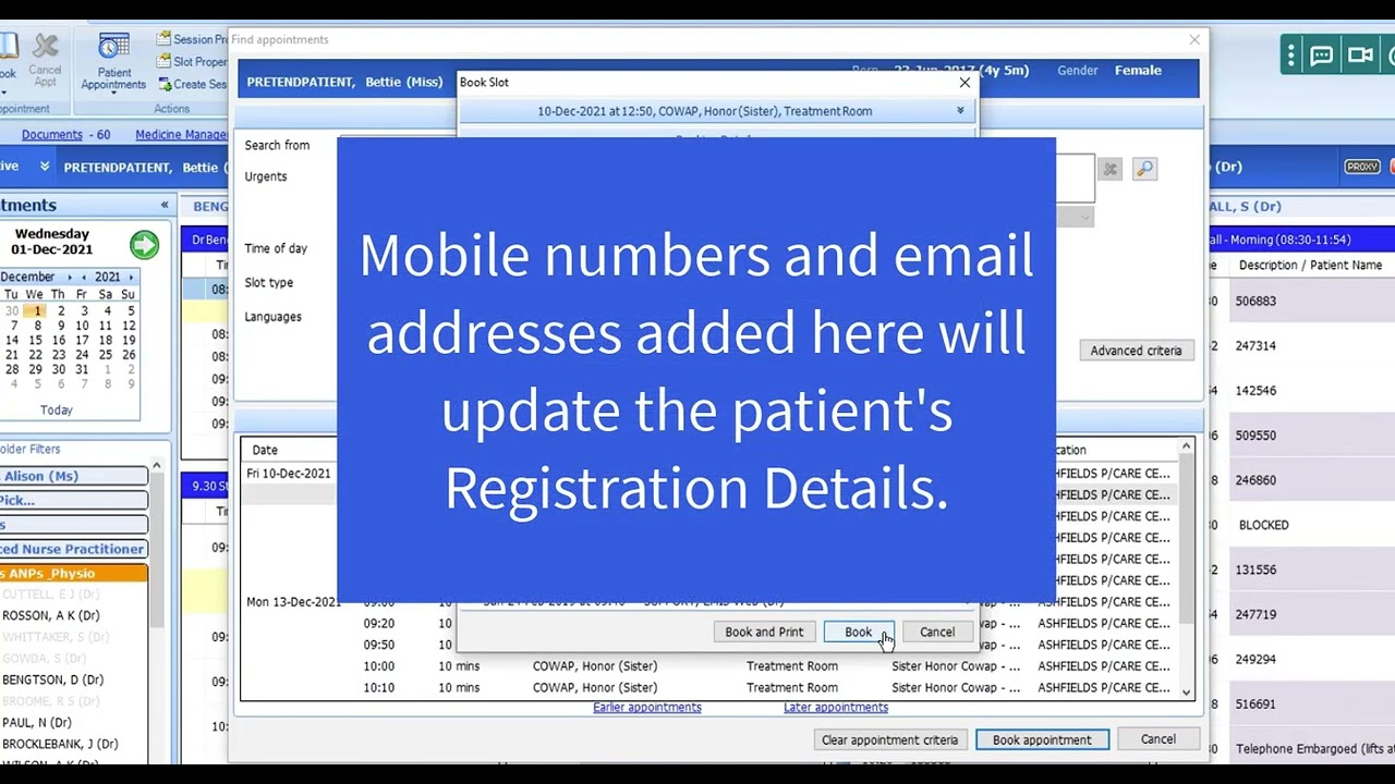 Finding and Booking appointments on EMIS Web