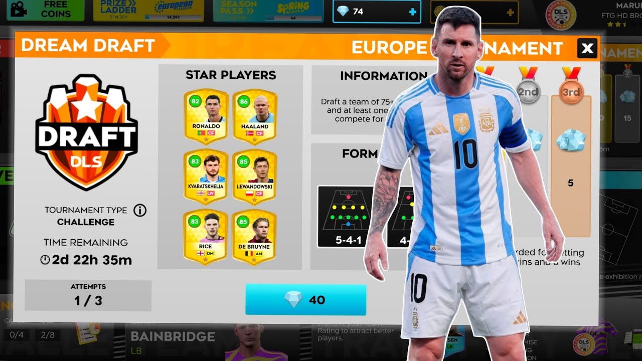 DLS 25 THE GREAT DREAM DRAFT WIN WITH MESSI . F T G HD BRO