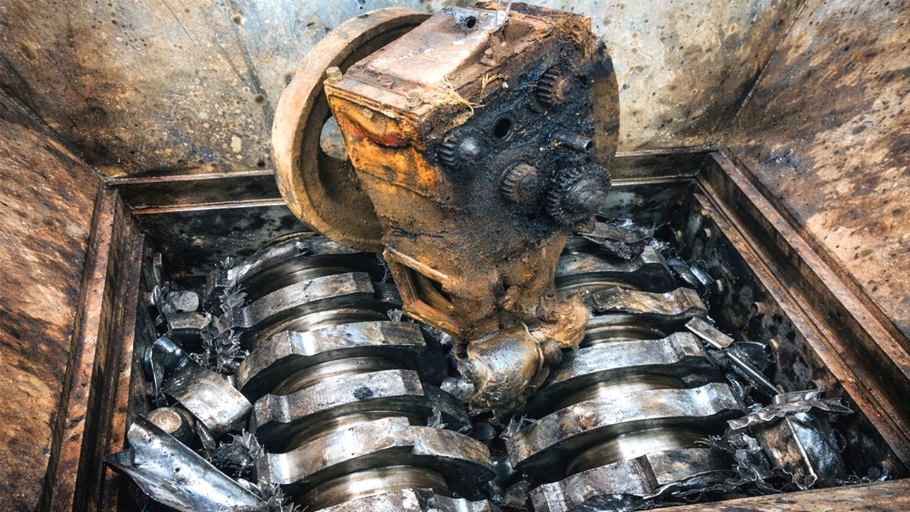 Hydraulic Industrial Shredder Destroys Car & Motorcycle Engines | Heavy Machinery Test