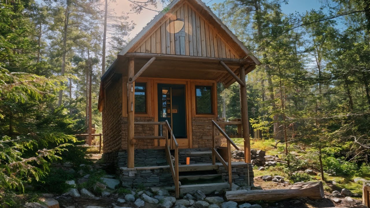 A Man Built a House in the Woods from STONES and LOGS. Start to Finish