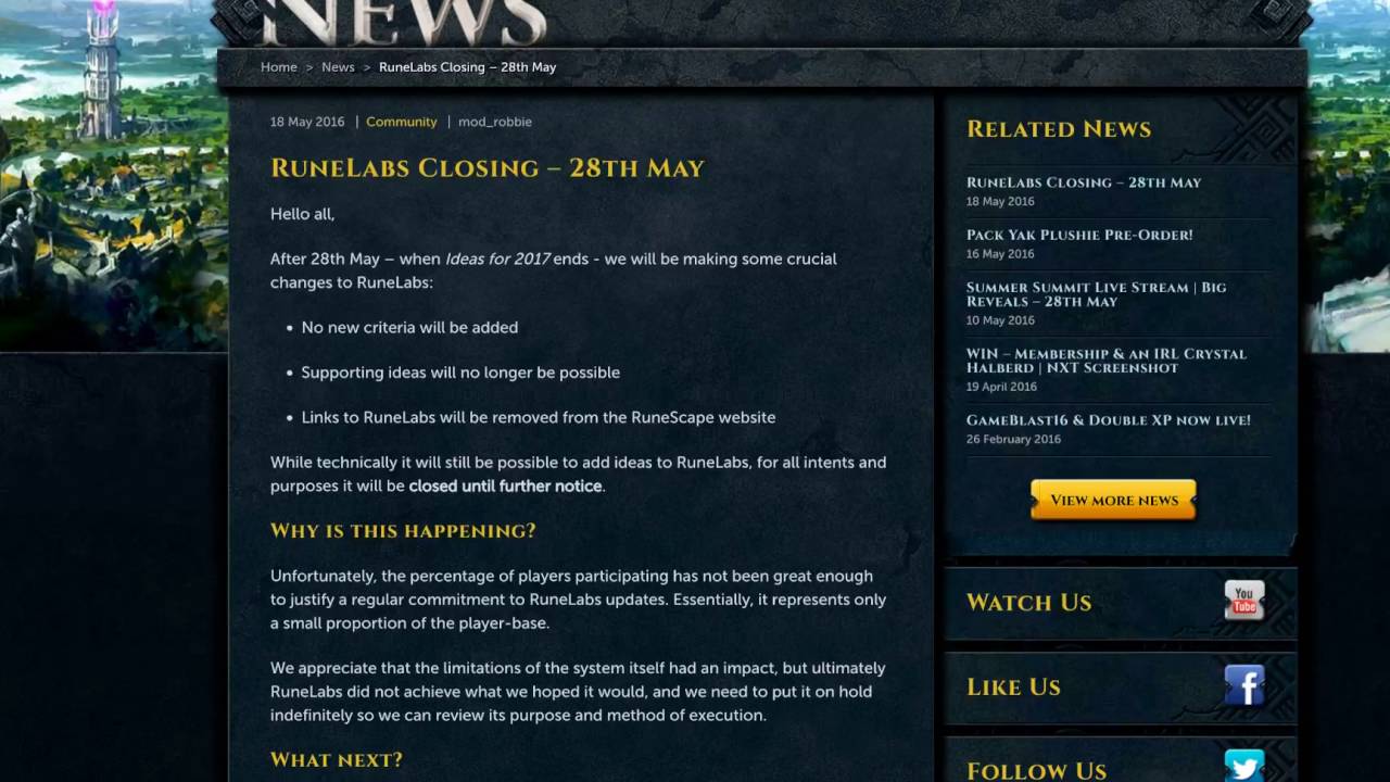 Jagex is removing Runelabs. Player Power? Runescape!