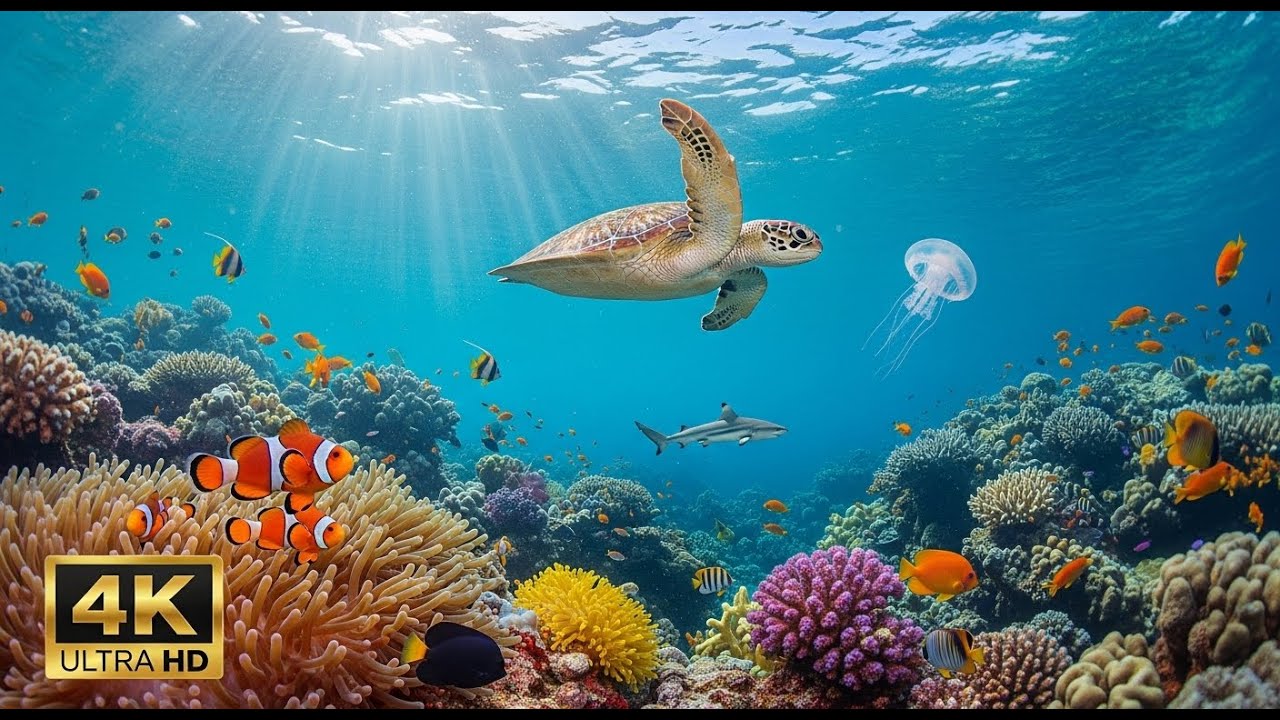 🐠 Aquarium Relaxation Video 4K – Peaceful Coral Reef Fish with Ambient Music