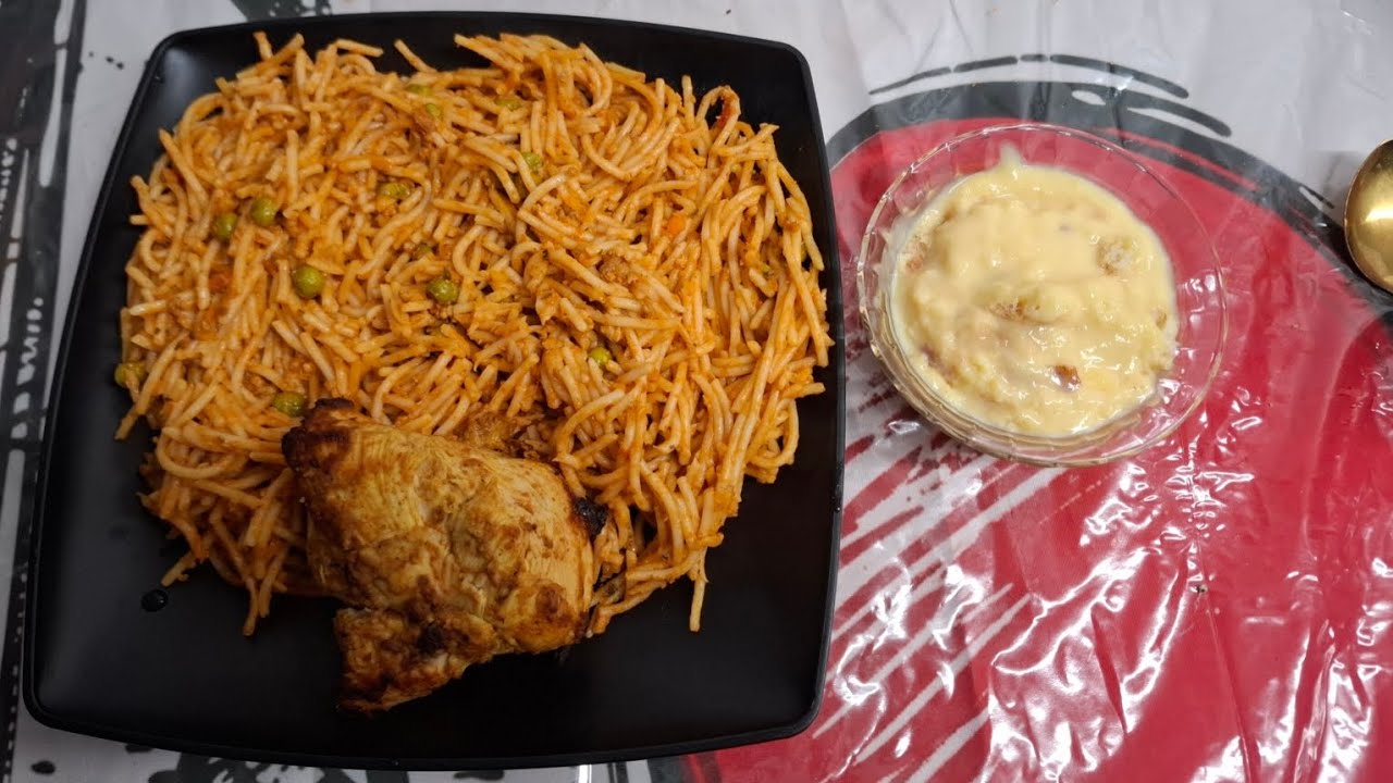 Chicken fillet chicken spaghetti custard with cake uk mukbang 