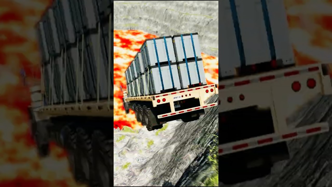 Fire Truck and bus vs Giant Lava Pit - BeamNG.drive #beamng #shorts #beamngdrive #automobile #usa