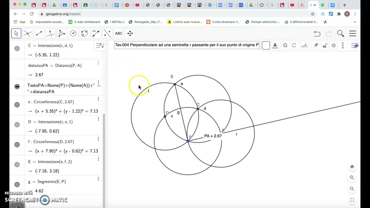 Costruzione della perpendicolare ad una semiretta nel suo punto di origine P