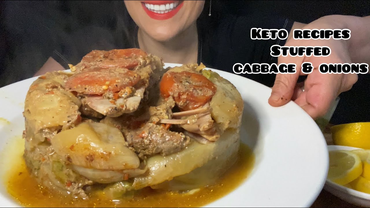Asmr Mukbang Keto stuffed cabbage & onions | cooking & eating محشي الملفوف والبصل الكيتوني |