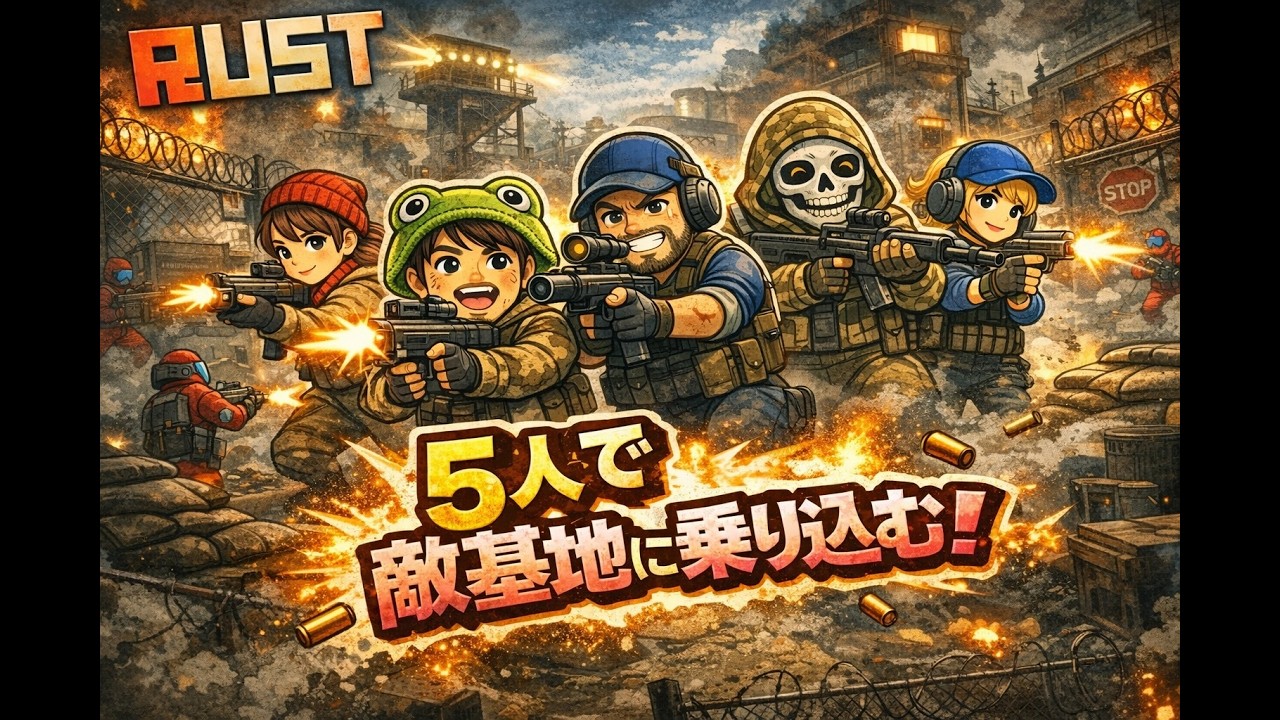 【RUST】5人でモニュメント突撃！NPCとの銃撃戦が想像以上に激しかった