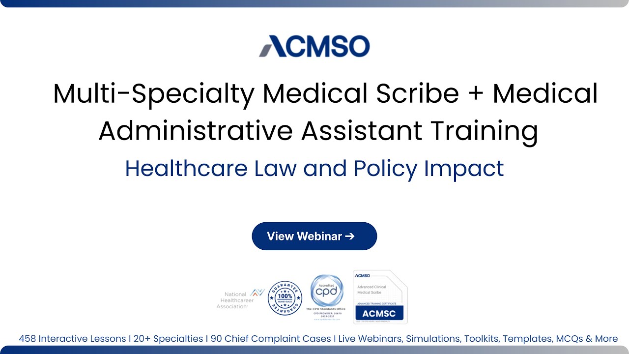 Medical Scribe Certification for Healthcare Law | ACMSO CMAA Training