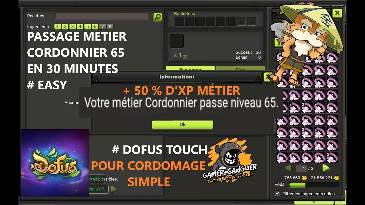 DOFUS TOUCH METIER CORDONNIER - ASTUCE POUR 100 % D'XP SUPPLÉMENTAIRE METIERS - OÙ EST LA POS DU PNJ