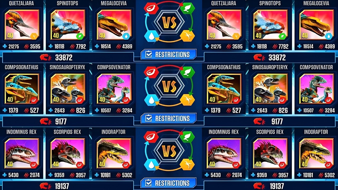 SOLO BATTLE SPINOTOPS, MEGALOCEVIA, QUETZALJARA, INDORAPTOR WILDCARD PACK | JURASSIC WORLD THE GAME