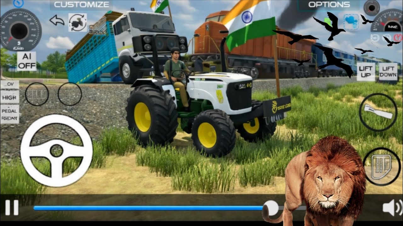 रेल की पटरी पर फंसा हुआ ट्रक  को निकाला जॉनडियर ट्रैक्टर ने 🚜! Indian vehicles simulator 3D game 🎯🎮!