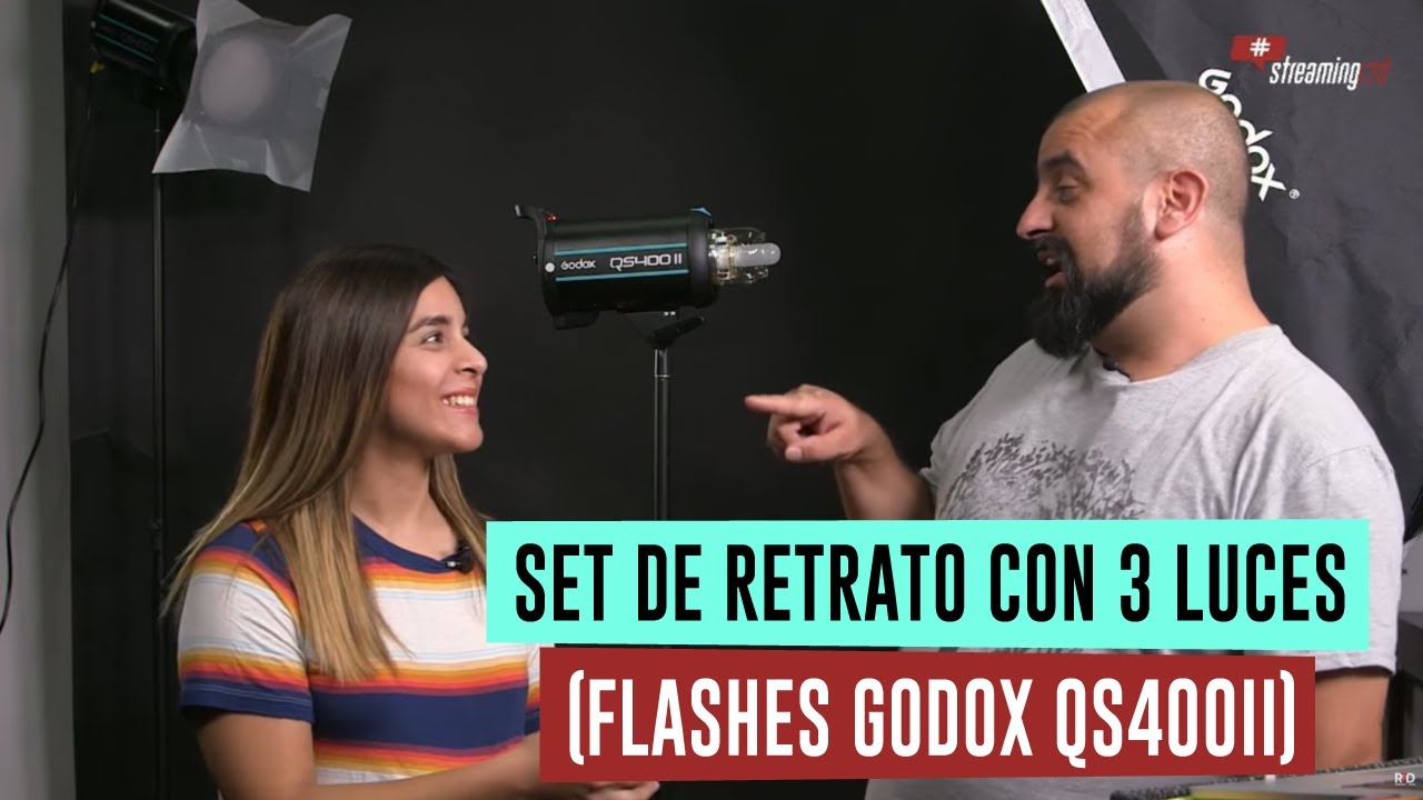 39 #streamingr7d  Set de retrato con 3 luces (Flashes Godox QS400ii)