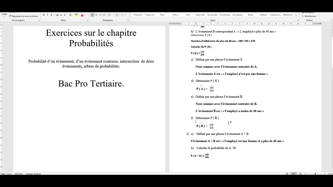 exercices probabilités - bac pro tertiaire