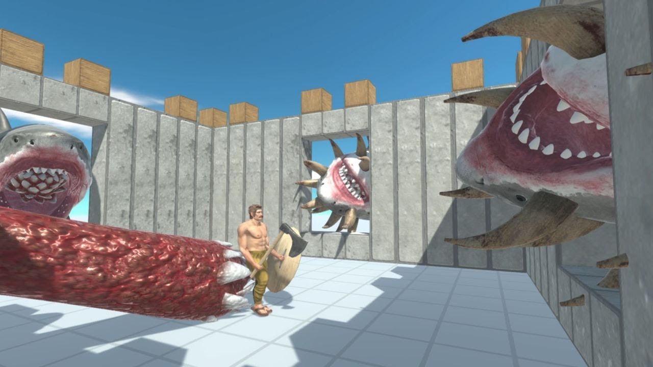 4 Mutant Megalodon HEADS vs ALL UNITS as Food Animal Revolt Battle Simulator