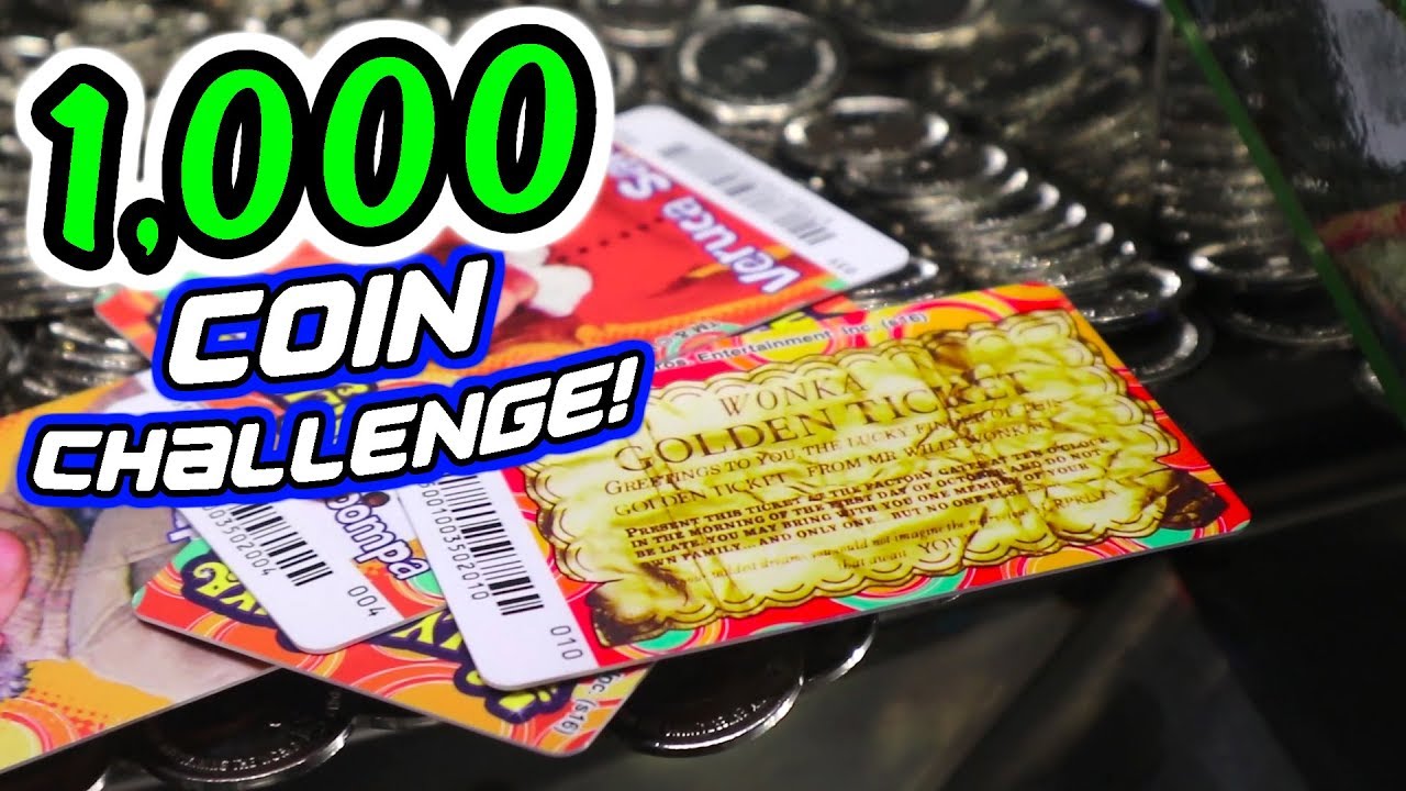 Played 1,000 Coins in a Coin Pusher! - - Willy Wonka Challenge with Golden Ticket Win! | Arcade Matt