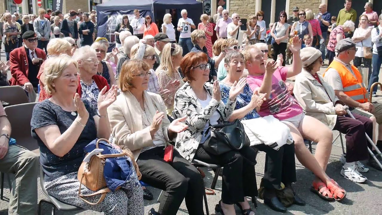 The crowd enjoying 1940s Singing at the Brighouse 1940s Weekend, 2016