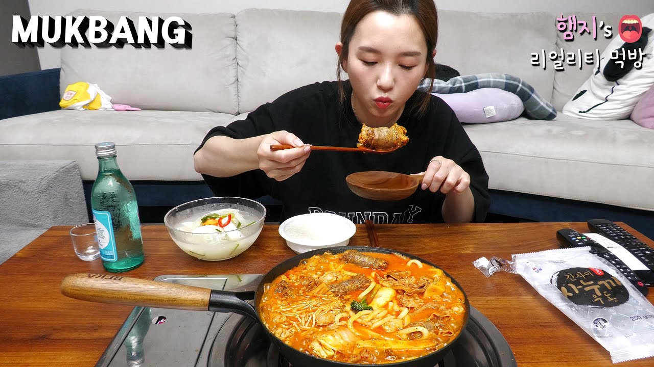 리얼먹방:) 대창 우삼겹 순대전골 우동사리는 필수 ★ ft. 소주,동치미ㅣJeongolㅣREAL SOUNDㅣASMR MUKBANGㅣ