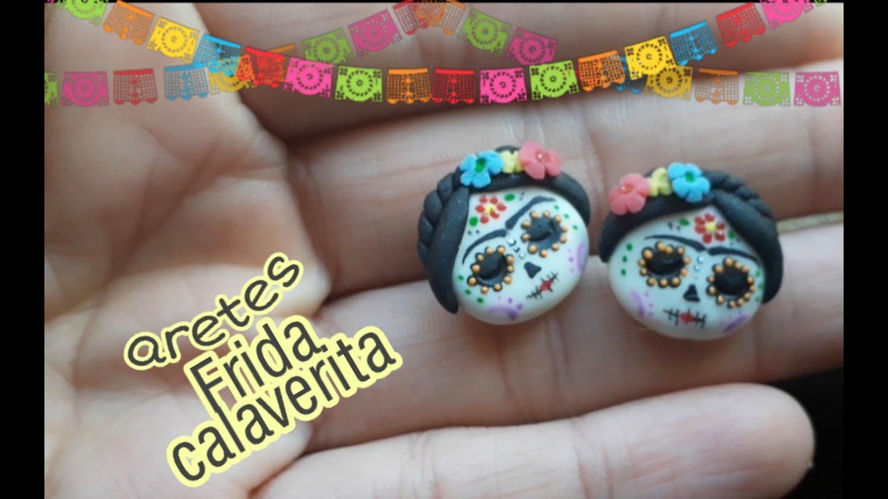 Aretes Frida calaverita #porcelanafria