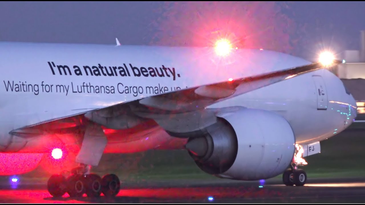 Lufthansa Cargo I'm a natural beauty Sticker Boeing 777F D-ALFJ Landing at NRT 34R | Narita Airport
