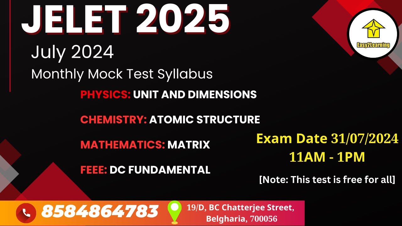 JELET 2025 Monthly Mock test (July Month)| Free for all 🔥🔥🔥🔥| By Easy2Learning