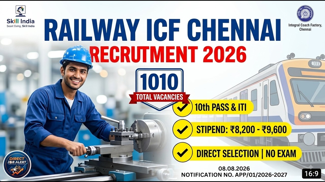 Railway ICF Chennai Apprentice Recruitment 2026 | Total 1010 Posts 🚨| 10th Pass & ITI | Full Details
