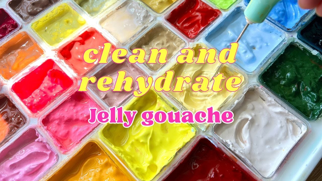 Rehydrating and cleaning jelly gouache ✨🎨- Himi gouache- Relaxing music 🎧