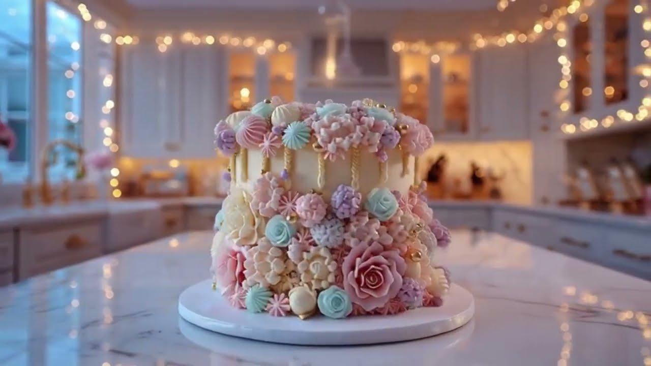 ASMR Butter cream frosting luxury fantasy whimsical fruit cake