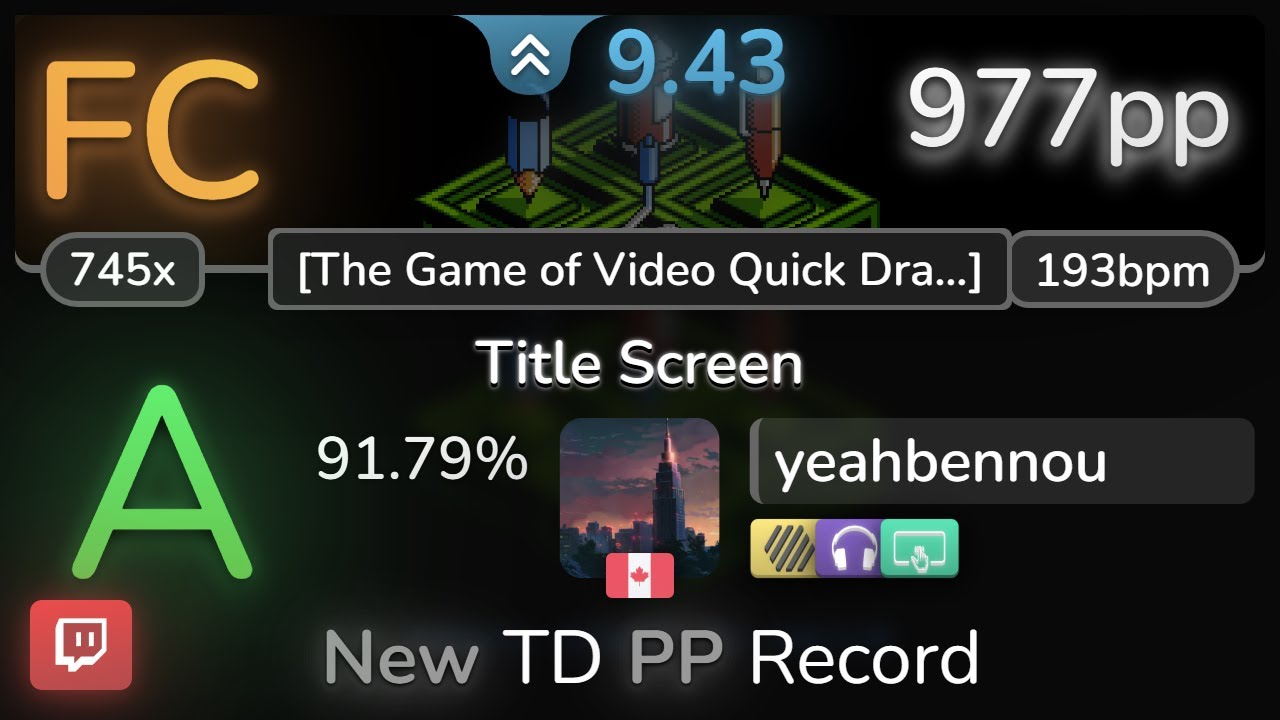 🔴 9.4⭐ yeahbennou | Tim Follin - Title Screen [The Game of Video Quick Draw] +HDNCTD 91.79% FC 977pp