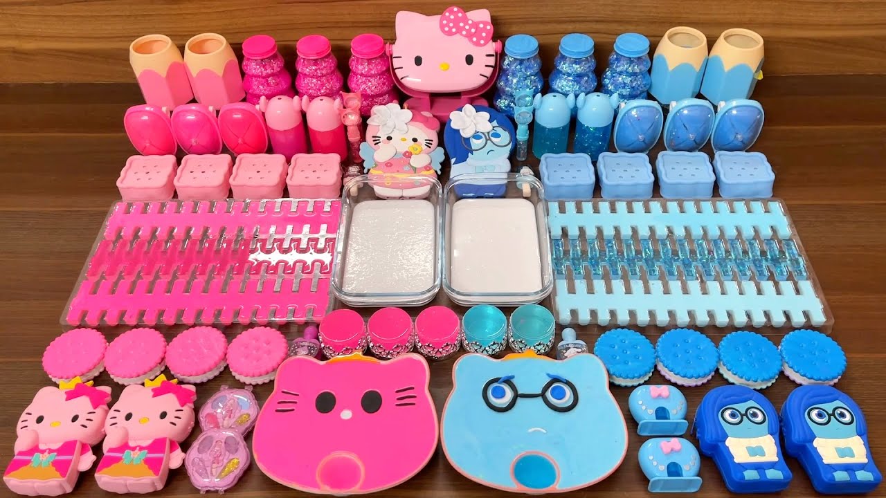 Slime Mixing Random Items Into Glossy: Pink vs Blue Challenge