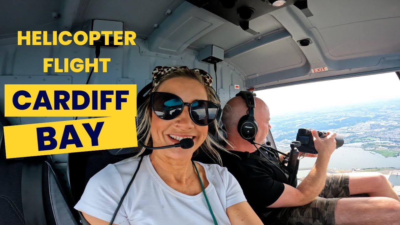 Helicopter flight around Cardiff Bay.