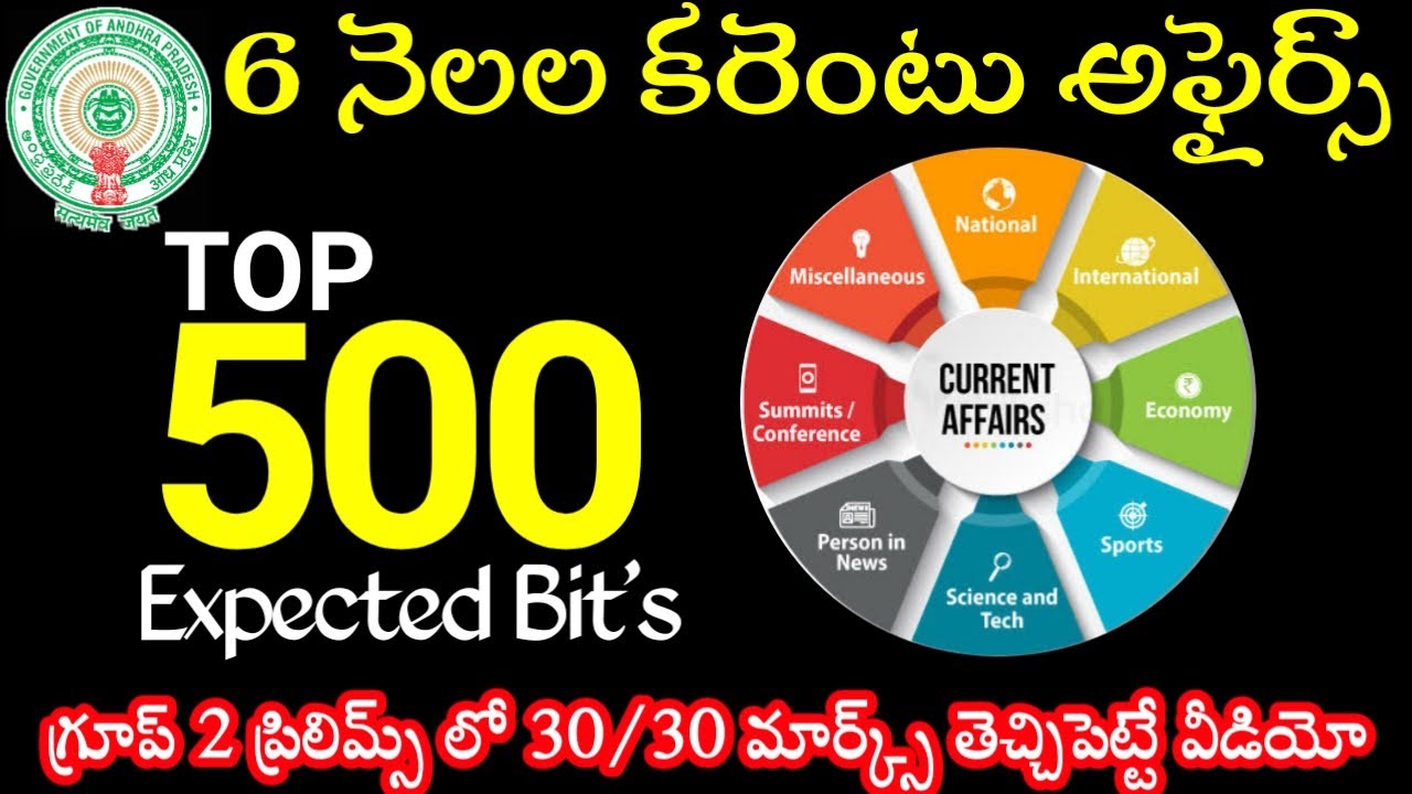 6 MONTHS CURRENT AFFAIRS TOP 500 MARKS | ముఖ్యమైన ప్రశ్నలు | APPSC GROUP 2 MOST EXPECTED BITS