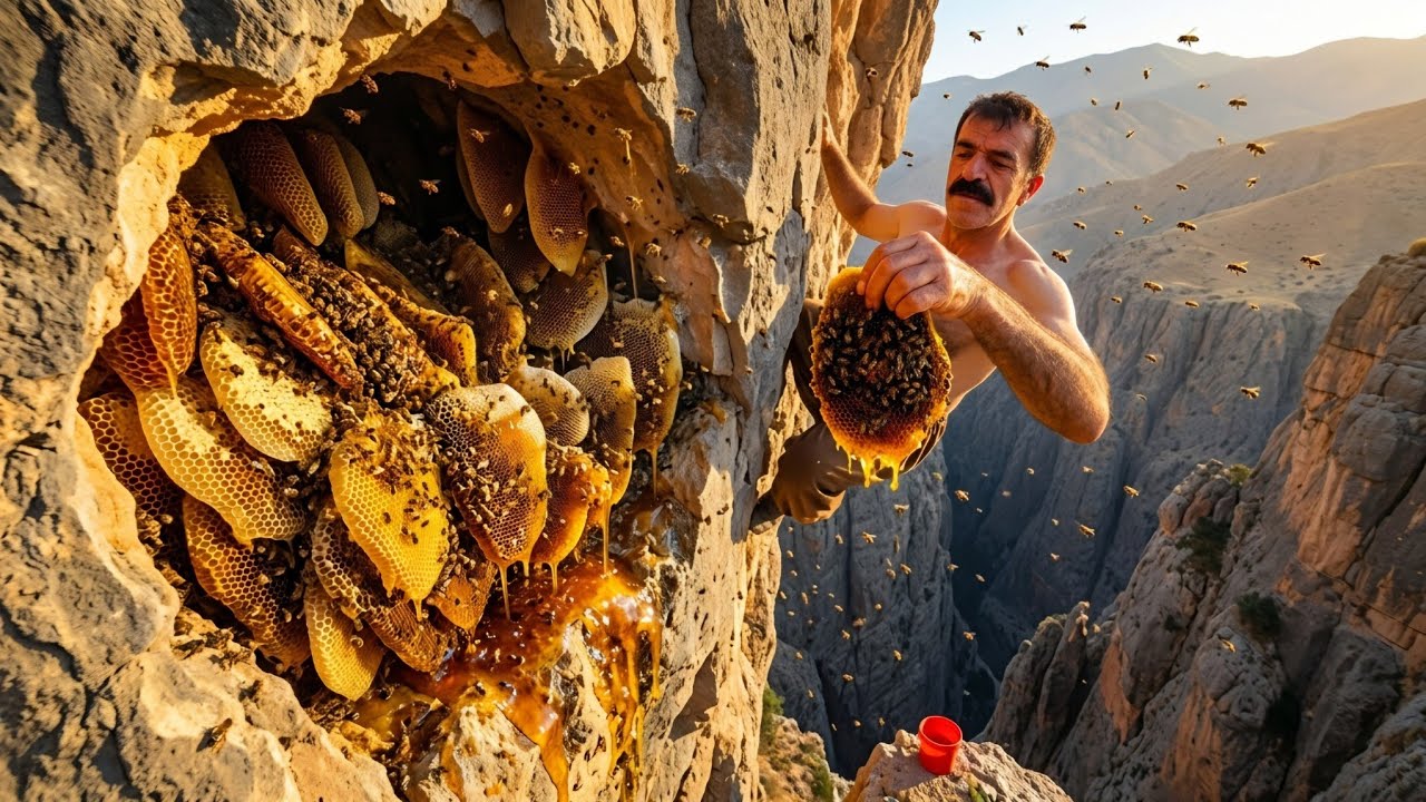 Hunting wild honey from the dangerous cliffs of Dena | The hidden secret of nomadic life 