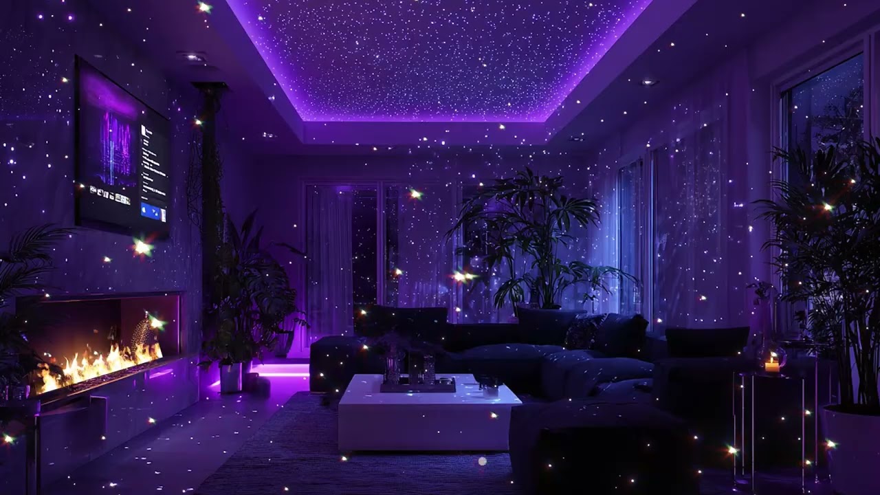 Chill Piano & Fireplace Ambience in a Purple Room  Deep Relaxation & Stress Relief