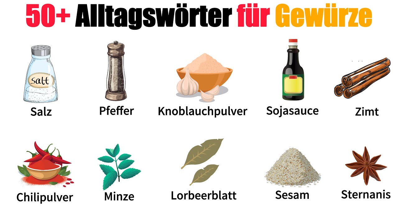 50+ Alltagswörter für Gewürze | A1-B1 | Deutsch Lernen | Deutsch für Anfänger