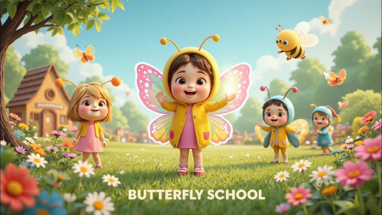 Butterfly School for Kids | Cute Butterfly Dance & Learning Poem | Doodle Poem Den