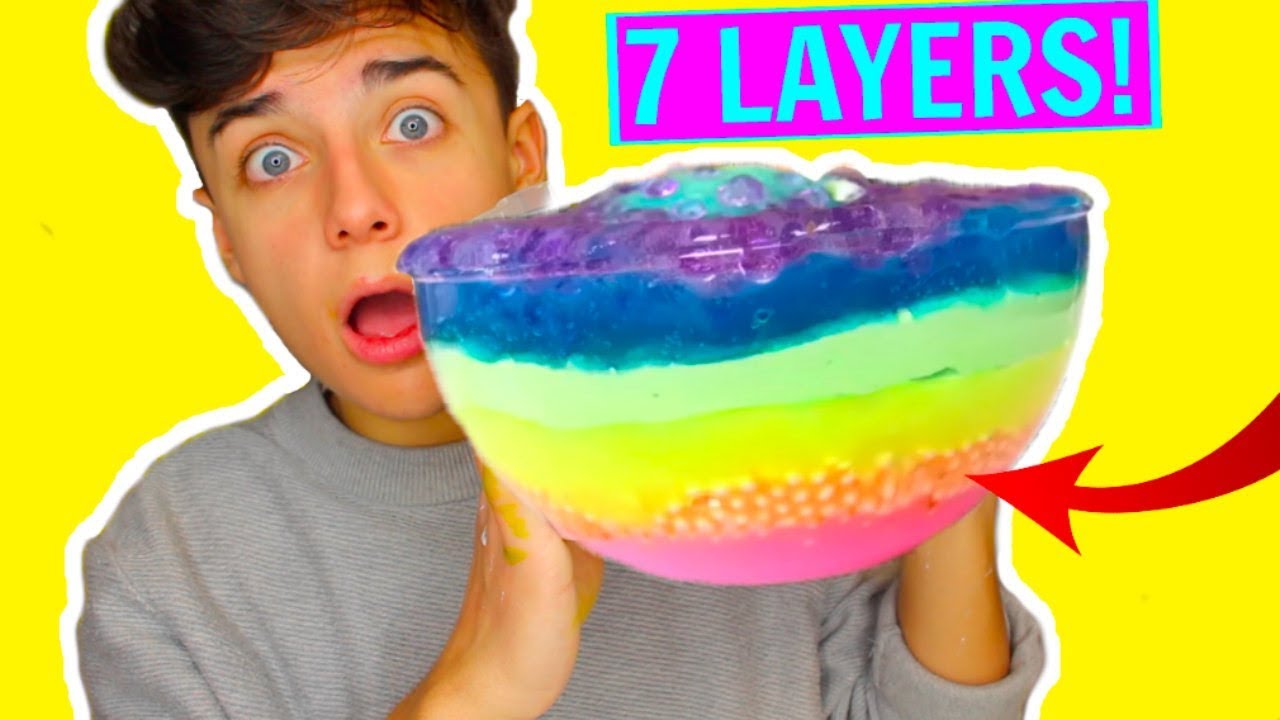 GIANT 7 LAYERS OF SLIME! MIXING ALL MY FLUFF, CRUNCHY, CLOUD SLIME! DIY SLIMESMOOTHIE!