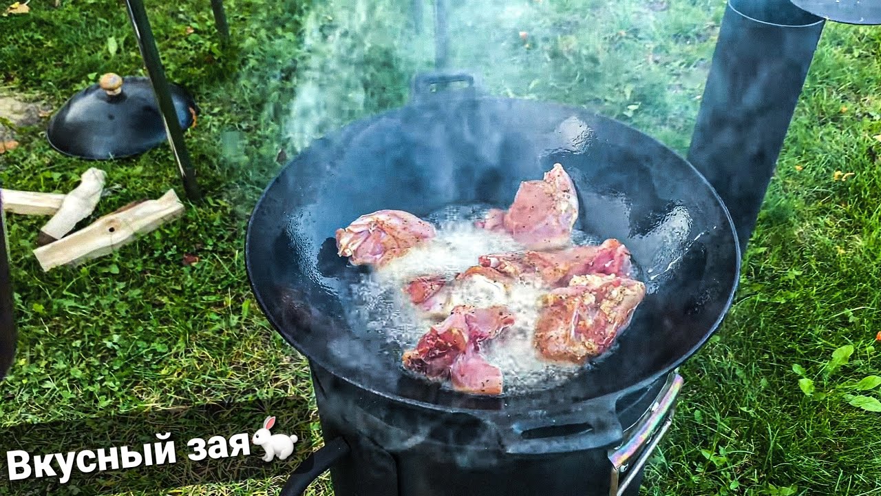 Шулюм из кролика в казане/ Доработки печки/ Отжарил заю