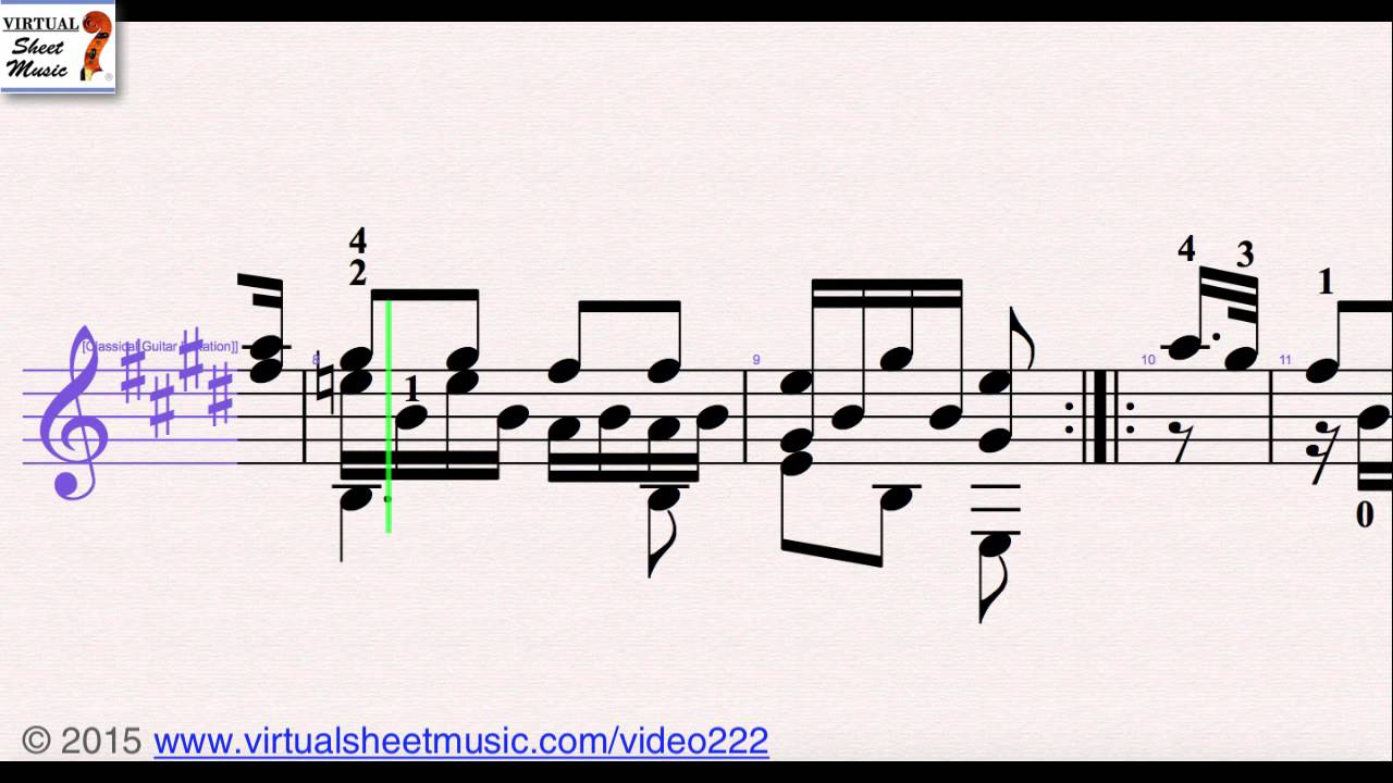 Fernando Sor's Variations on a Theme of Mozart for guitar solo - Sheet Music Video Score