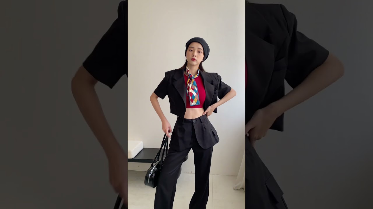 兩件套！設計新款不規則時髦短版西裝套裝P1222 #miustar #流行女裝