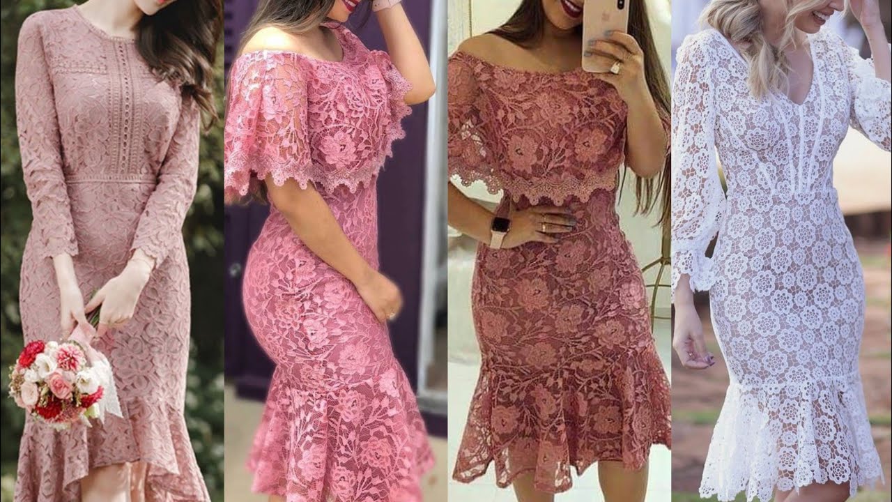Most beautiful and stylish evening party wear lace dresses design/frill hem lace bodycon dresses2021