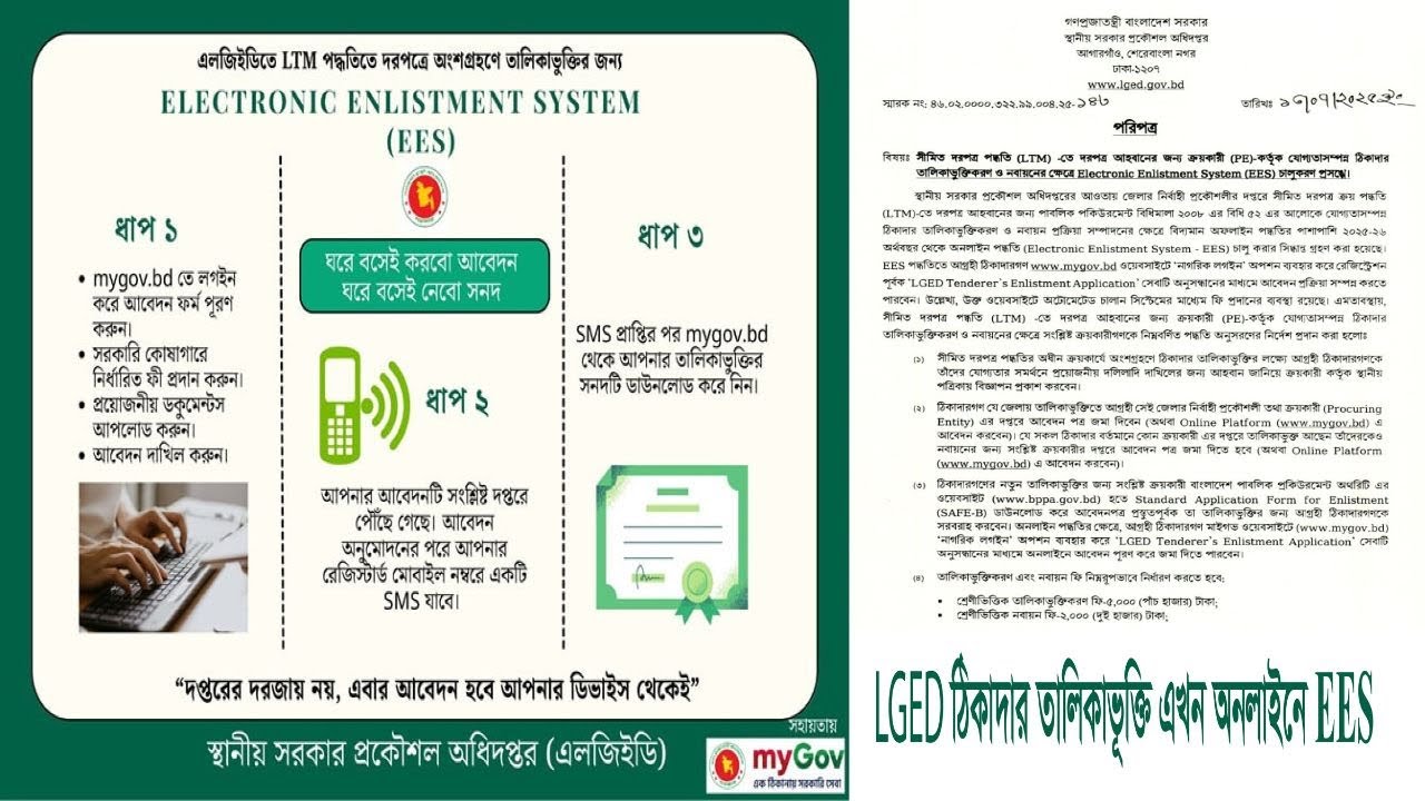 LGED Online Enlistment শুরু  সীমিত দরপত্রে ঠিকাদার তালিকাভুক্তি এখন EES পদ্ধতিতে!