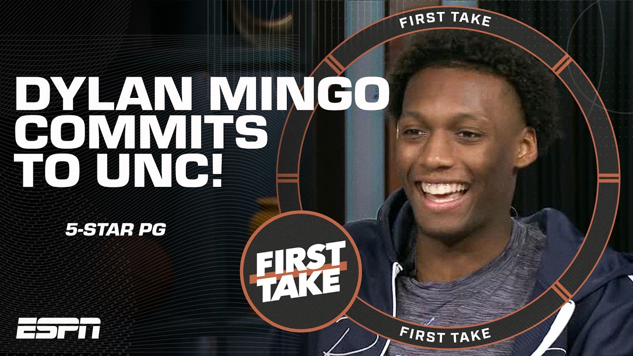 5 ⭐️ Dylan Mingo commits to North Carolina live on First Take! 🤝