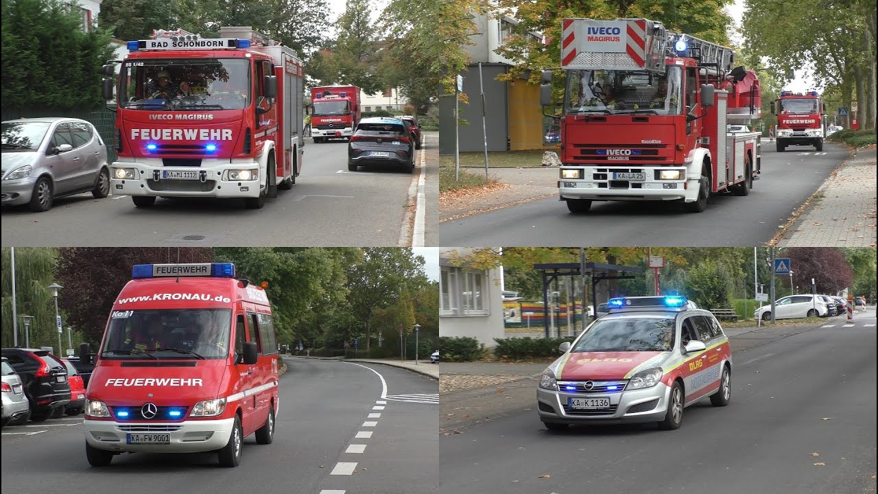 [Feuer in Rehaklinik] Einsatzfahrten Feuerwehr und DLRG Landkreis Karlsruhe
