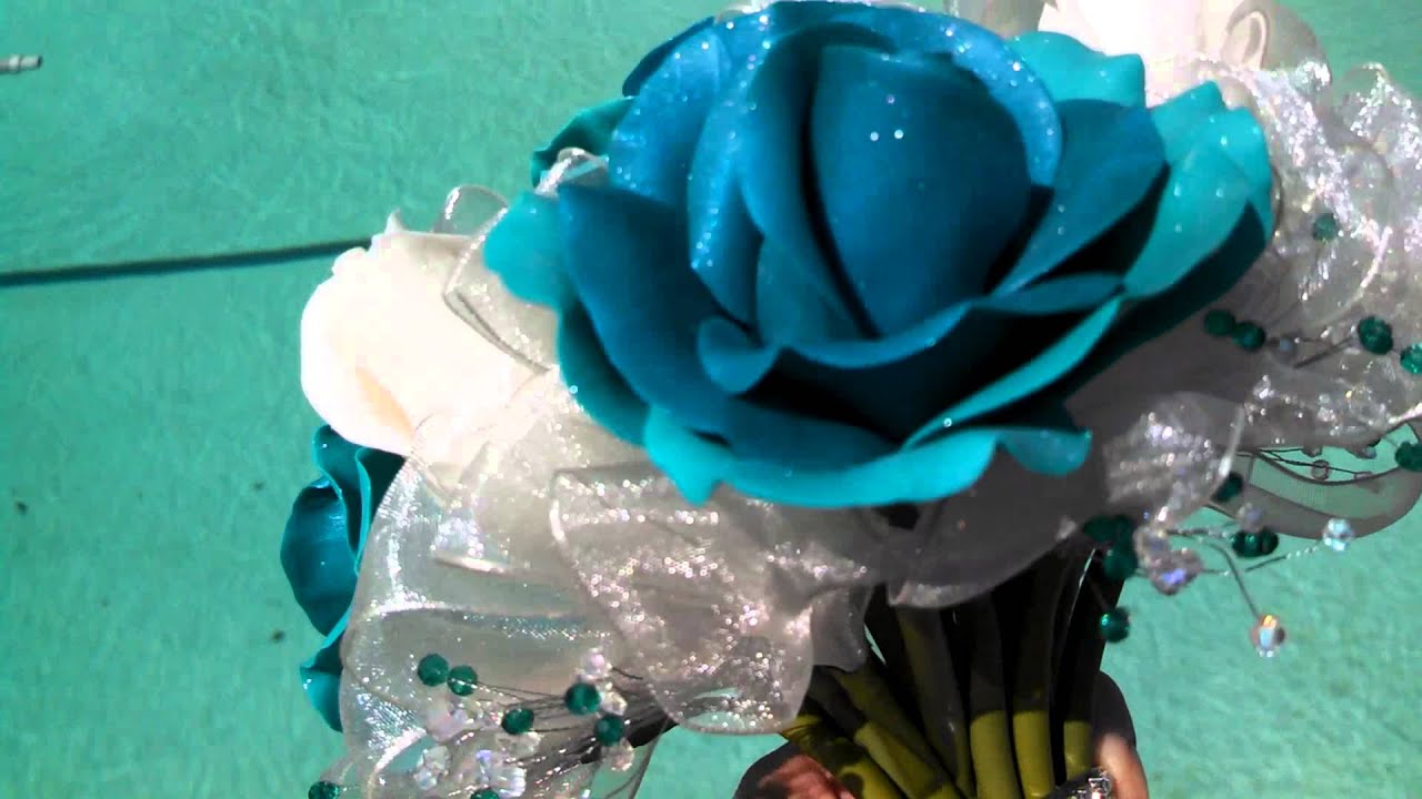 Teal and White Bridal Bouquet