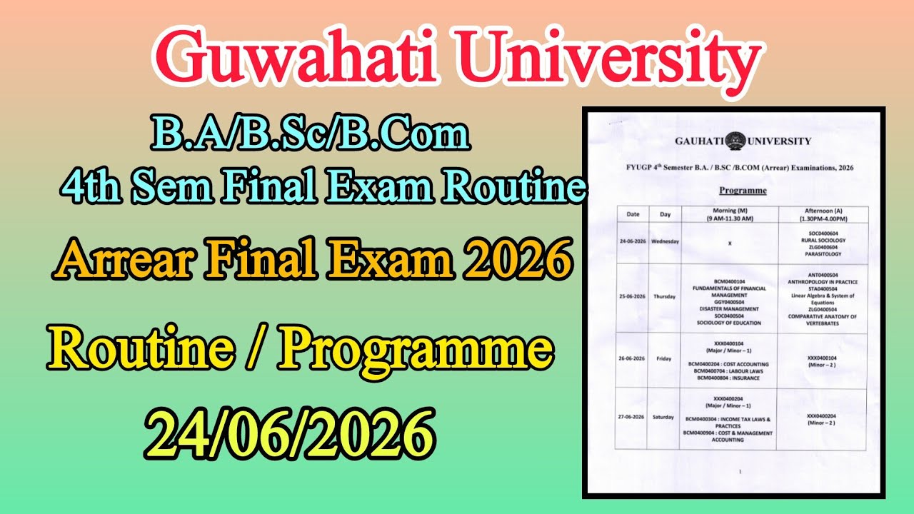 Arrear Exam B.A/B.Sc/B.Com 4th Sem Final Exam 2026 / Routine / 24/6/2026 Guwahati University#shorts